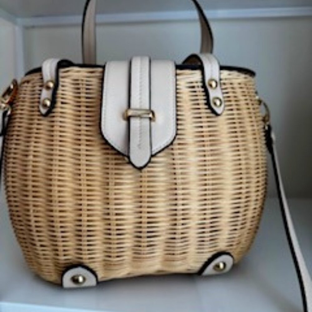 Tommy Bahama Wicker Basket Bag with Detachable Shoulder Strap